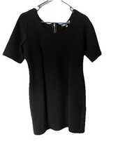 NY Collection Little Black Dress M Short Sleeve Stretch Back Silver Zipper Textr