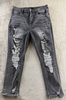 Risen Women's Distressed Straight Gray Stretch Denim Jeans - Size 1XL XRDP1290