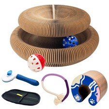 Flexible Cat Scratcher Bundle with Built-In Ball Track - Interactive Brown