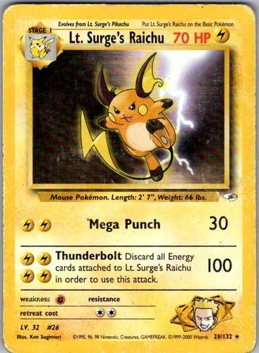 Lt. Surge's Raichu 28/132 Rare Gym Heroes Pokemon Unlimited Moderately Played