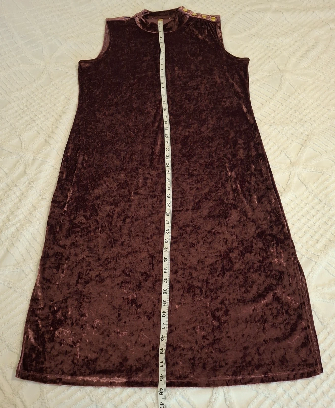 Michael Kors XL abito midi donna viola velluto schiacciato senza maniche collo alto