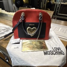 Love Moschino Red Black Gold Satchel with Heart, Chain, Logo  Coin Purse