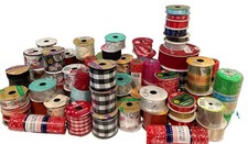 60 Roll Ribbon Lot Wired Christmas Fall Halloween Plaid Wreath Craft Supplies
