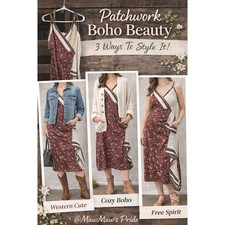 Mixed Print Boho Midi Dress | Floral & Western Boho cowgirl Size LP (Fits M)