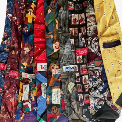 Restposten 9 Vintage Neuheit Abstrakt Geometrisch Krawatten Seide Polyester Konvolut Coca Cola