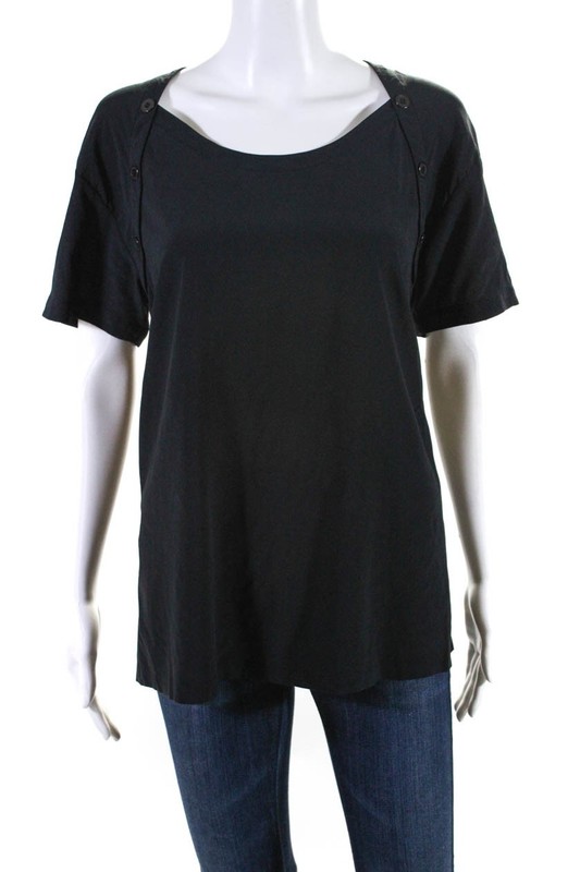 Alexander Wang Womens Short Sleeve Scoop Neck Open Back Tee Shirt Black Large LL