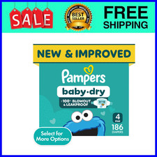 Pampers Baby Dry Diapers Size 4 186 Ct Ships from USA