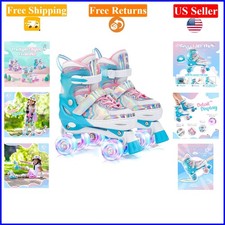 Rainbow Unicorn Adjustable Kids Roller Skates, 4 Sizes, Light-Up Wheels