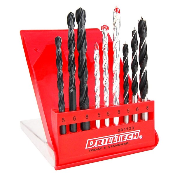 Bohrer Set 9-Teilig Je 3 Bohrer FüR Holz, Metall Und Beton Ø 5, 6, 8 Mm-image