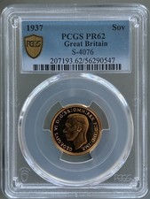 1937 Gold Proof Sovereign, George VI, PCGS PR62