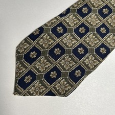 417 Van Heusen Silk Tie Shades Of Green And Navy Geometric Pattern