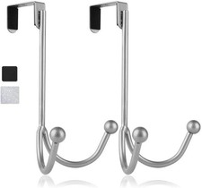 2Packs Over The Door Double Hanger Hooks, Metal Twin Hooks Organizer for Hanging