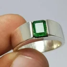 925 Sterling Silver Certfied Natural Green Emerald Handmade Ring Gift For Her
