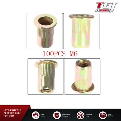100 Pack Carbon Steel M6 Metric Rivet Nut Flat Head Threaded Insert Nutsert