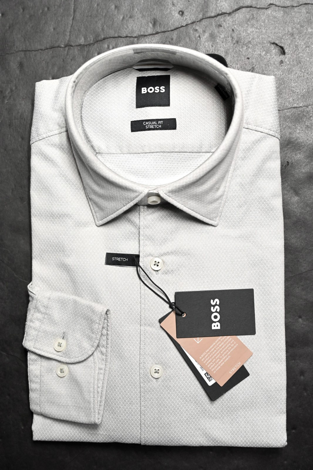 Hugo Boss Men HAL Kent Casual Fit Stretch Cotton Gray Beige Dress Shirt 42 16.5