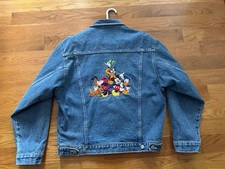 VTG Disney Store Mickey Mouse Fab 5 Characters Embroidered Denim Jean Jacket XL