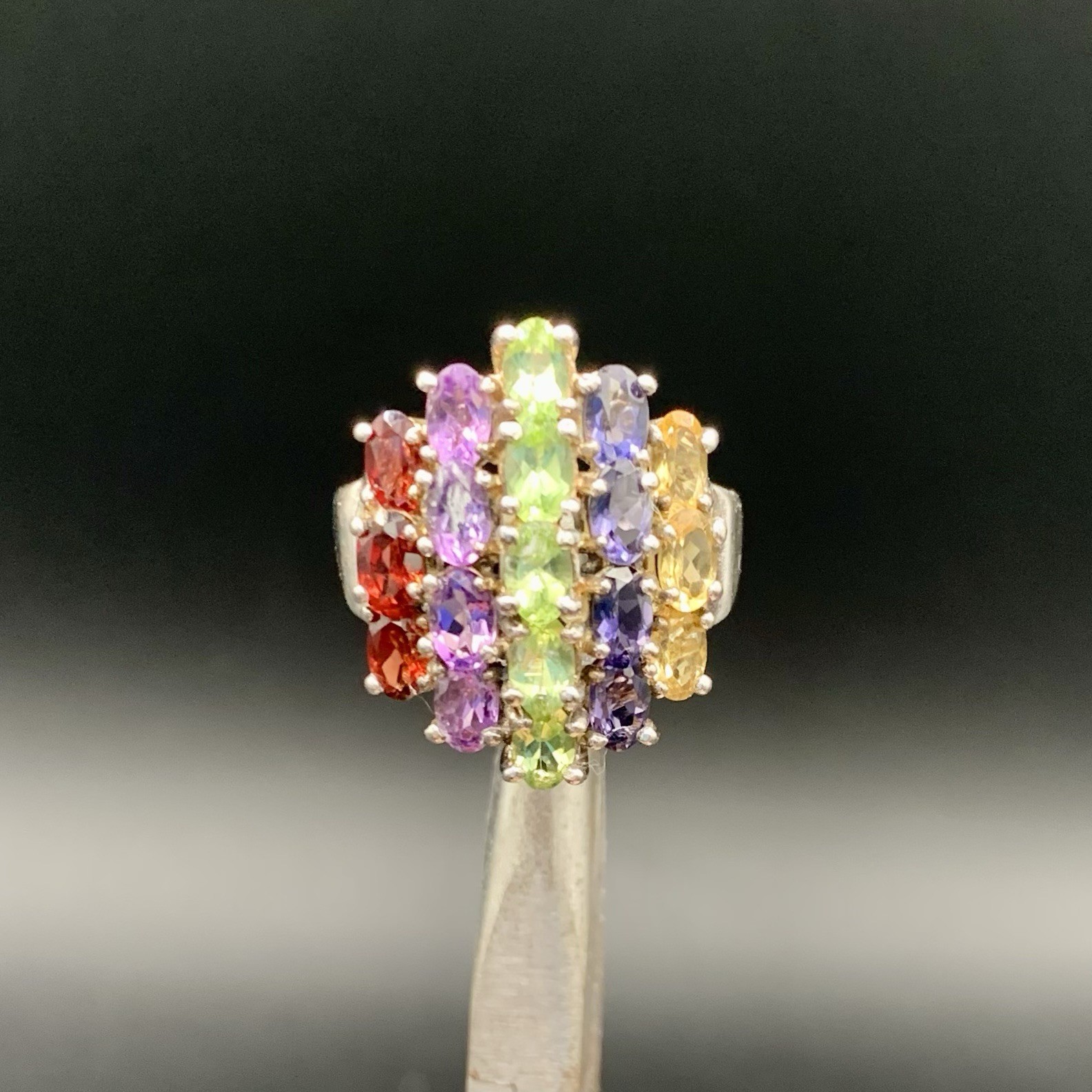 VTG Large Statement Multi Gemstone Ring Size 8 92… - image 6