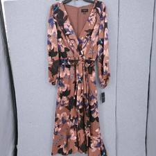 Tahari ASL Floral Long Sleeve Satin Faux Wrap Dress Womens Size 12 NWT