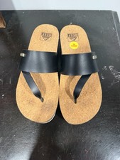 Sandalias chanclas con plantilla de corcho Reef negras para mujer talla 7 cómodas playa”