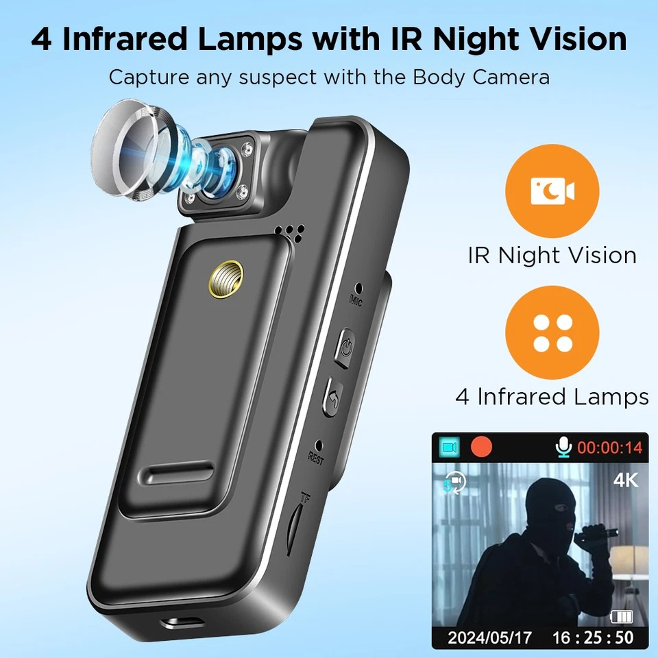 Ultra HD 4K WiFi Mini Camera Digital Video Recorder Police Body Cam DV Camcorder - Image 2 of 4