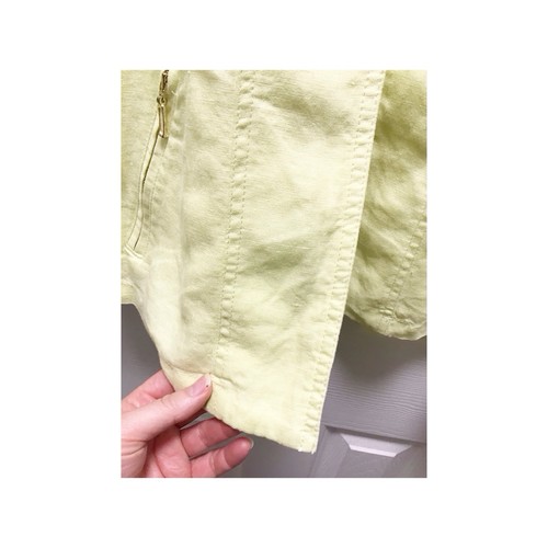 Chicos 100% Linen Yellow Jacket Size Medium / 1 Roll Tab Sleeves Open Front - Picture 6 of 9