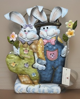 Vintage Home Interiors Metal Bunny Couple Easter Tea Light Luminary Lantern