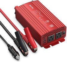BESTEK 500W Pure Sine Wave Power Inverter DC 12V to AC 2 Outlets 500W, 1 Red