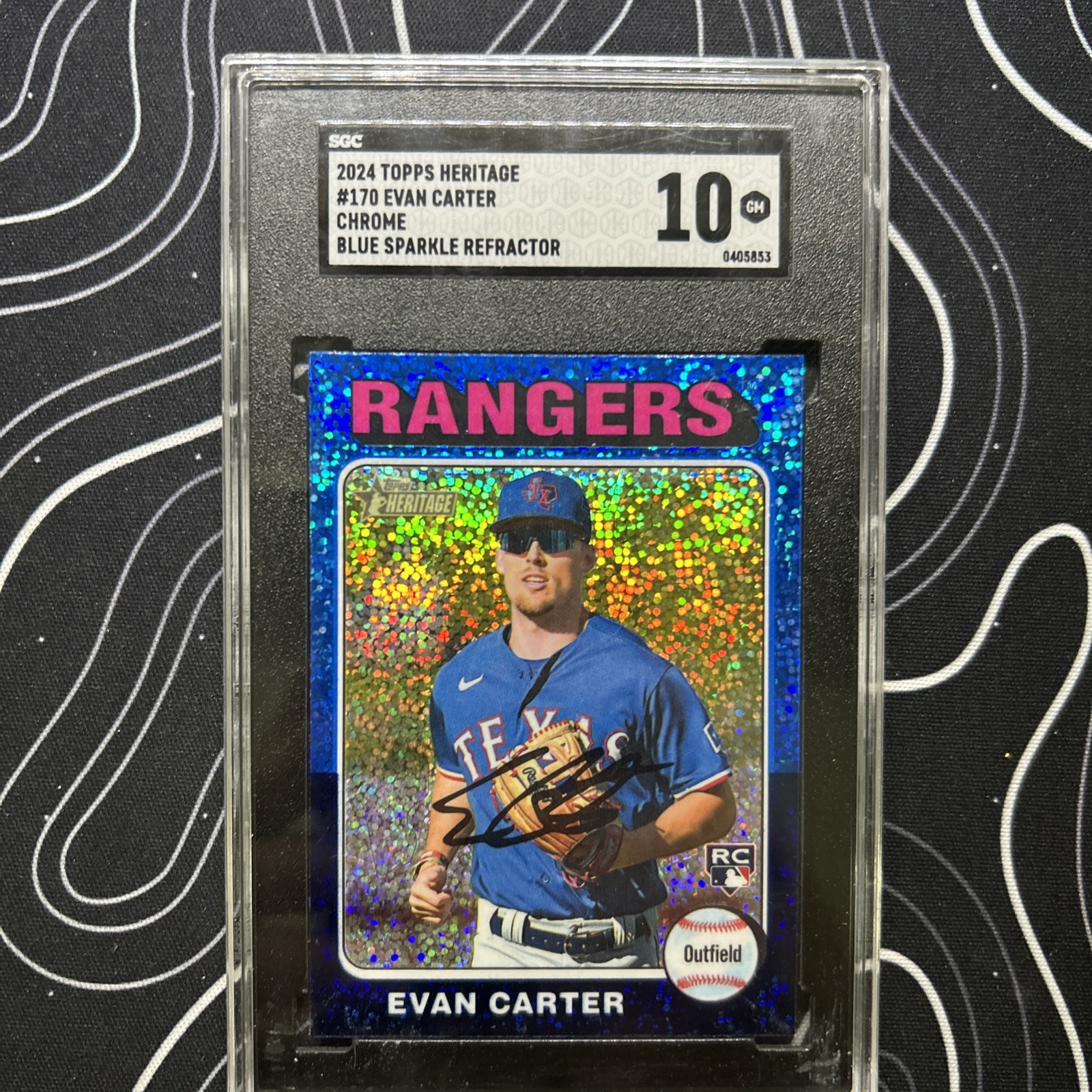 2024 Topps Heritage - Evan Carter #170 Chrome Blue Sparkle Refractor (RC) SGC 10