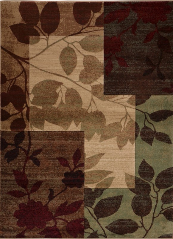 Transitional Leaf Multi Area Rug 6x9 Casual Square Vines - Approx 6'7" x 9' 10"