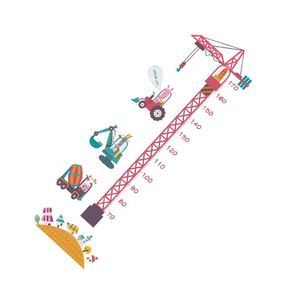 2PCS Tower Crane Pattern Wall Stickers Cartoon Height Stickers Kids ...