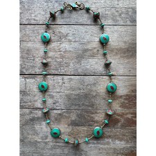 Vintage Tibetan Turquoise Coral Bead Necklace Brass Ethnic Boho Statement