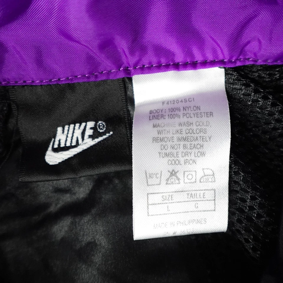 Chaqueta cortavientos vintage Nike para hombre grande negra púrpura amarilla diente de tiburón años 90 Foto 4 de 4