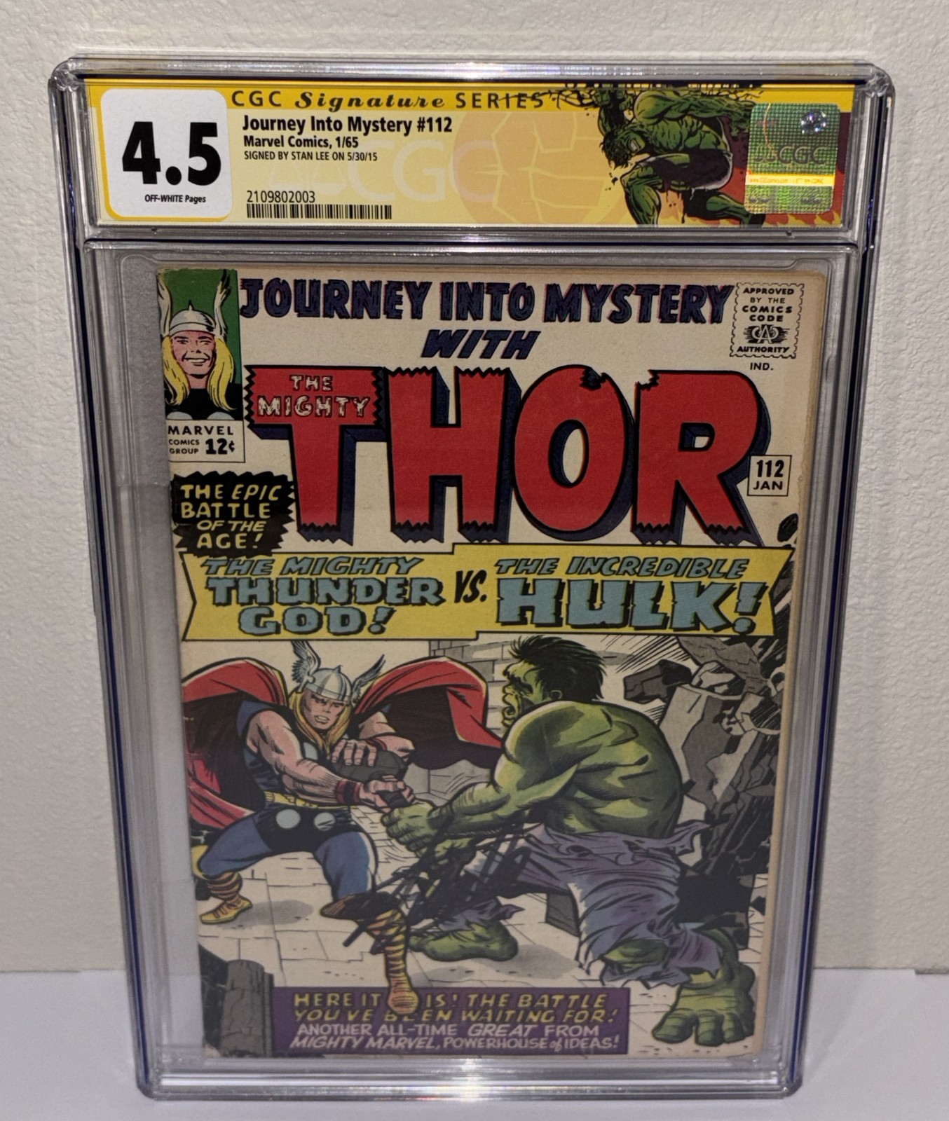 Journey Into Mystery #112 CGC 4.5 SS Signed Stan Lee Classic Thor Vs. Hulk thumbnail 2