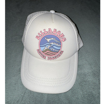 Billabong White Trucker Hat Mesh Back Graphic Print Beach Outdoor One Size