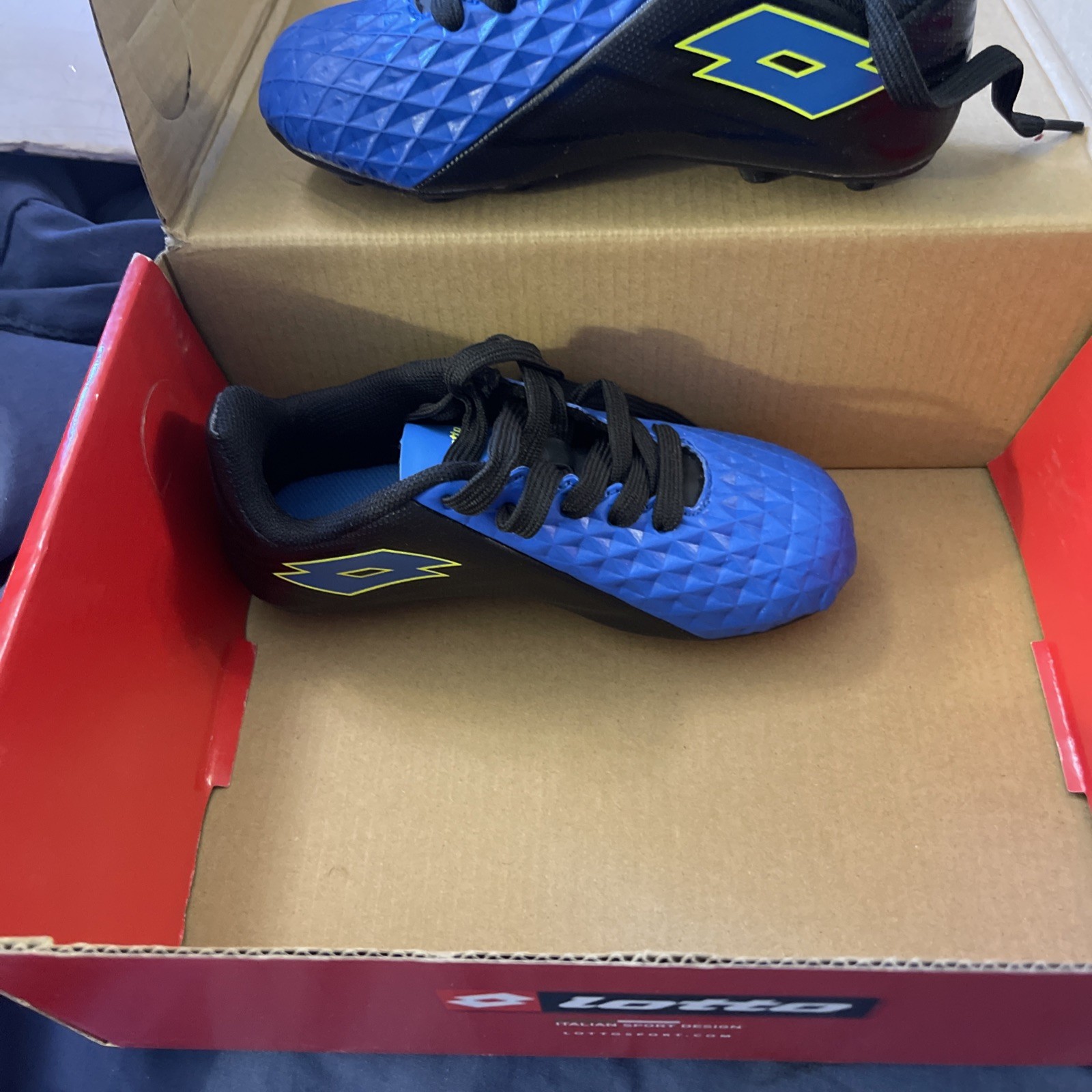 Lotto Tacchetti Calcio Giovanili Forza Elite II Blu Nero Taglia 11 Ragazzo Nuovi Con Scatola