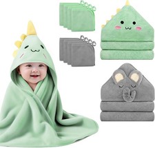 10 PCS Cute Baby Towels Set, 2 PCS Soft Baby Hooded Towels  8 PCS Washcloths, B