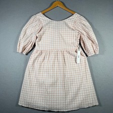 June & Hudson Pink Gingham Puff Sleeve Mini Dress J49111D18 Womens Small NWT