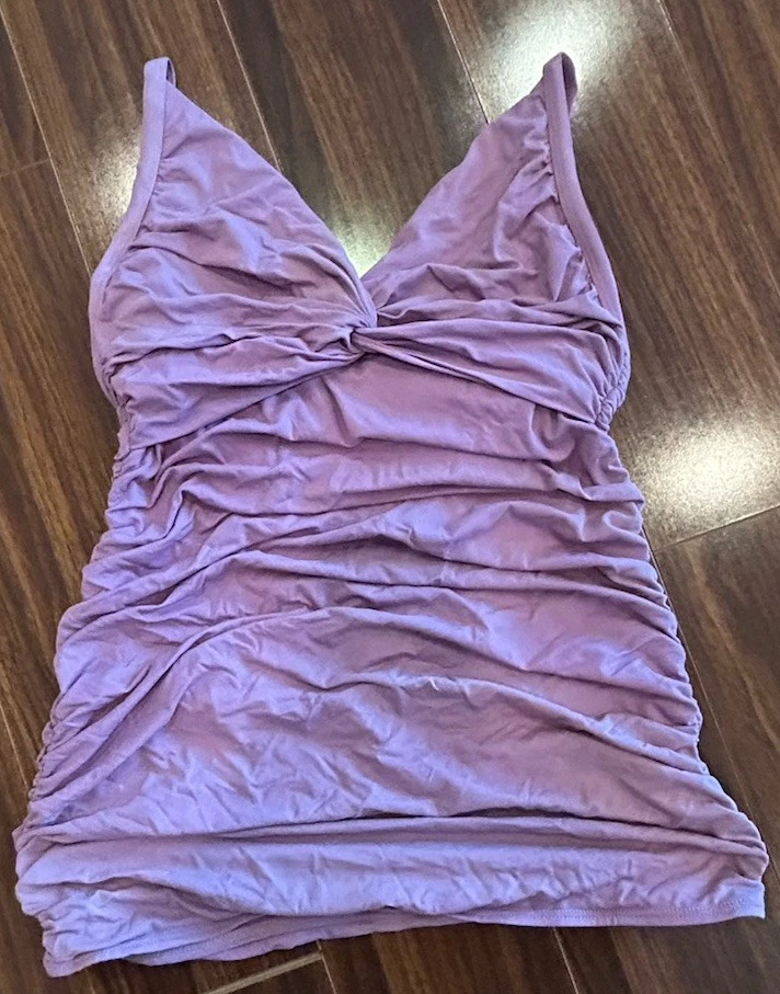 Top de natación Tankini Carmen Marc Valvo talla mediana 10 púrpura acanalado HECHO EN EE. UU. Foto 3 de 4