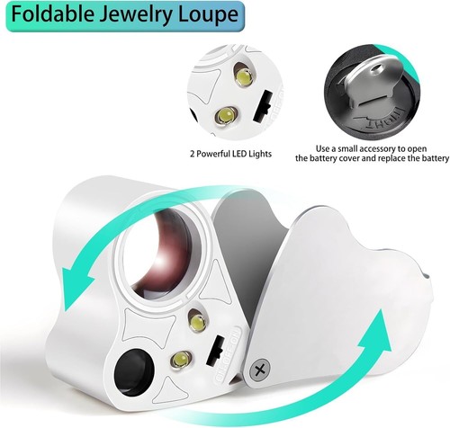 60Fach LED Lupe mit Licht Taschenlupe Vergrösserung Juwelier Uhrmacher mit Licht - Bild 9 von 18