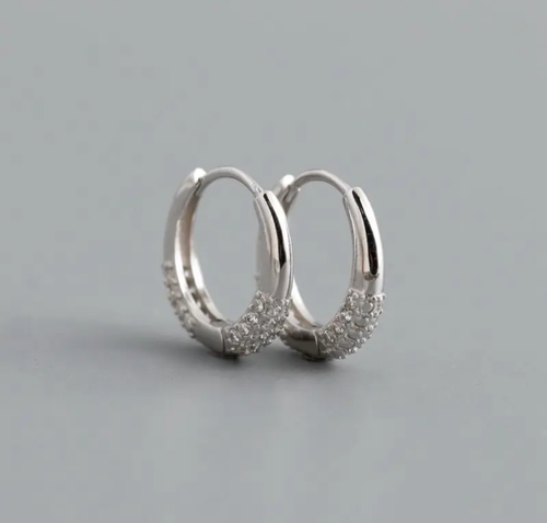 925 Sterling Silver Round Circle U Huggie Hoop Earrings, Lab Created Diamond - Picture 4 of 4