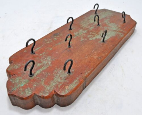 Antique Wooden Key Hanging Bowl Original Old Hand Crafted Rustic Polychrome - Picture 4 of 8
