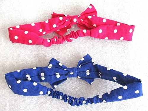 Headbands For Girls & Women 2 Pieces Red & White & Blue & White Polka Dot - Picture 5 of 8