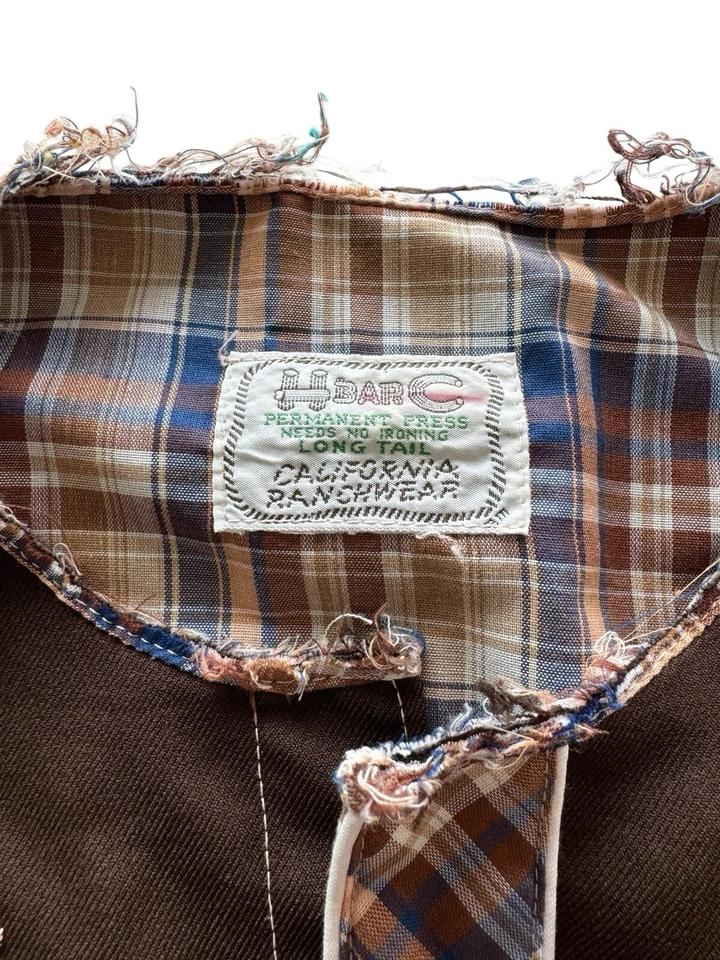 Camisa H Bar C Ranchwear Perla Botón a Presión Vintage L Vaquero Rodeo SIN CUELLO Foto 3 de 4