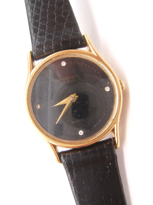 RAYMOND WEIL GENEVE WRIST WATCH 18K GP QUARTZ BLACK DIAMOND