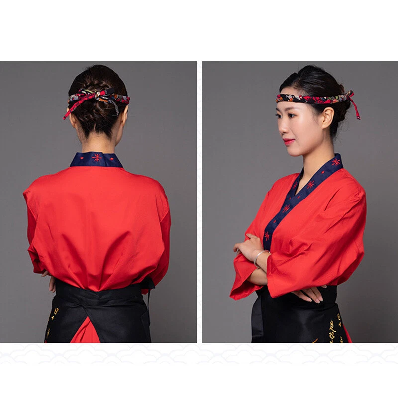 Sushi Chef Coat Serving Short Kimono Sushi Chef Jacket Restaurant Uniform Red - Image 3 of 4