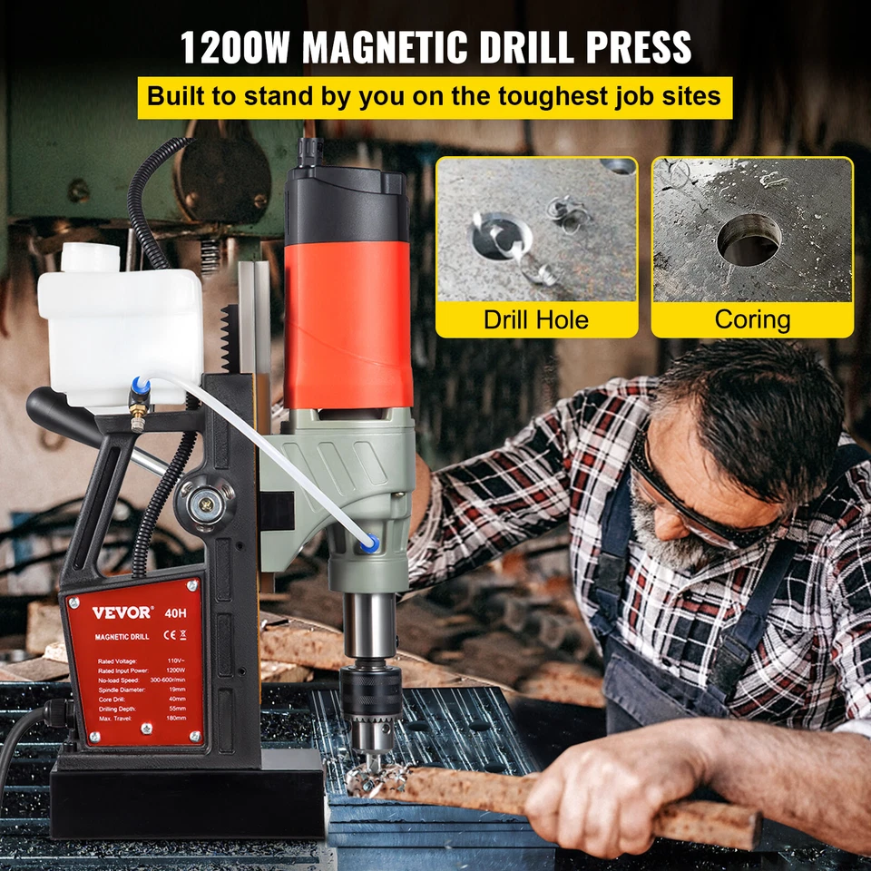 VEVOR Perceuse Magnétique Perceuse à Colonne Deux Bits 13000 N 580 tr/min 1200 W - Photo 2/4