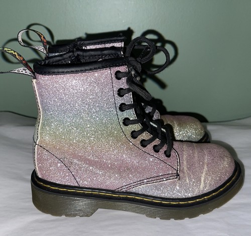 Doc Dr. Martens 1460 Pink Silver Glitter Boots Kids Girls Side Zip US 13 UK  12 | eBay
