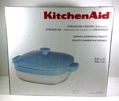 KitchenAid Streamline Ceramic Bakeware Azure Blue/ White 4.2 Quart New *Read*