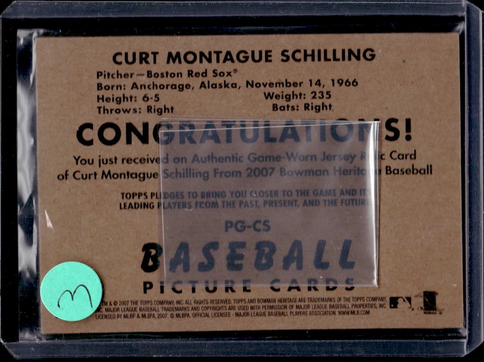 2007 Bowman Heritage #PG-CS Curt Schilling Pieces of Greatness - Image 2 of 2