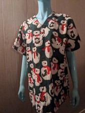 Christmas Green Medium Snowman Medical Scrub Top Christmas Winter Frosty Holiday